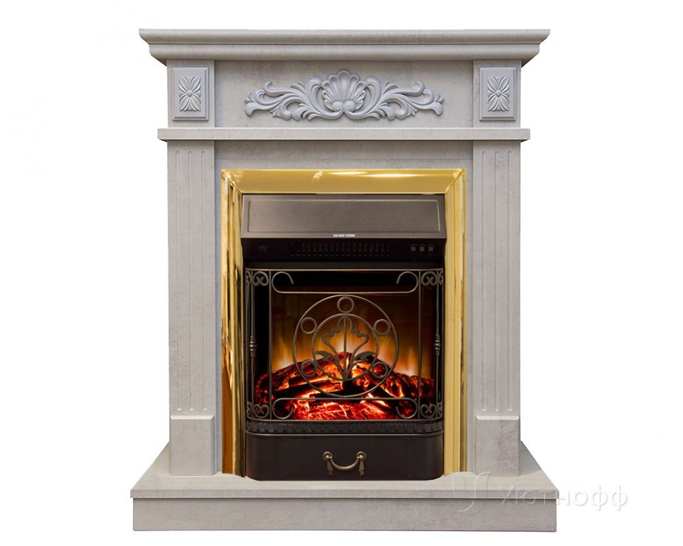 Каминокомплект RealFlame Adelaida STD/EUG WT с очагом Majestic Lux Brass S