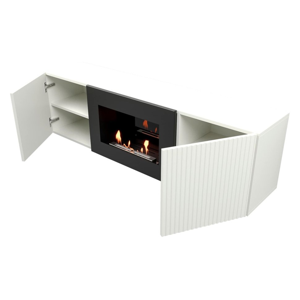 Тумба с биокамином Firelight BFP/P-1400L белый+набор керамических дров ель